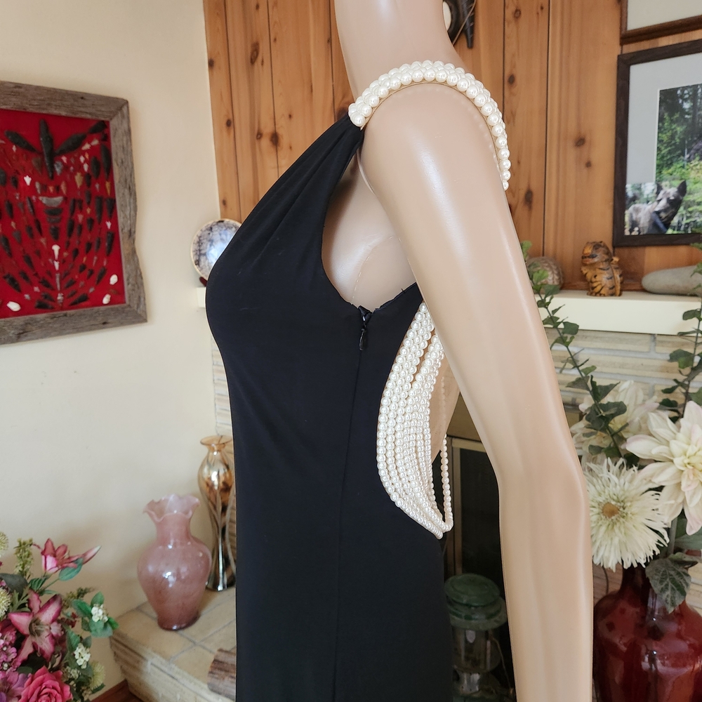 Stunning La Femme 19814 Pearl-Back Jersey Gown Size 6 Black - Picture 10 of 13